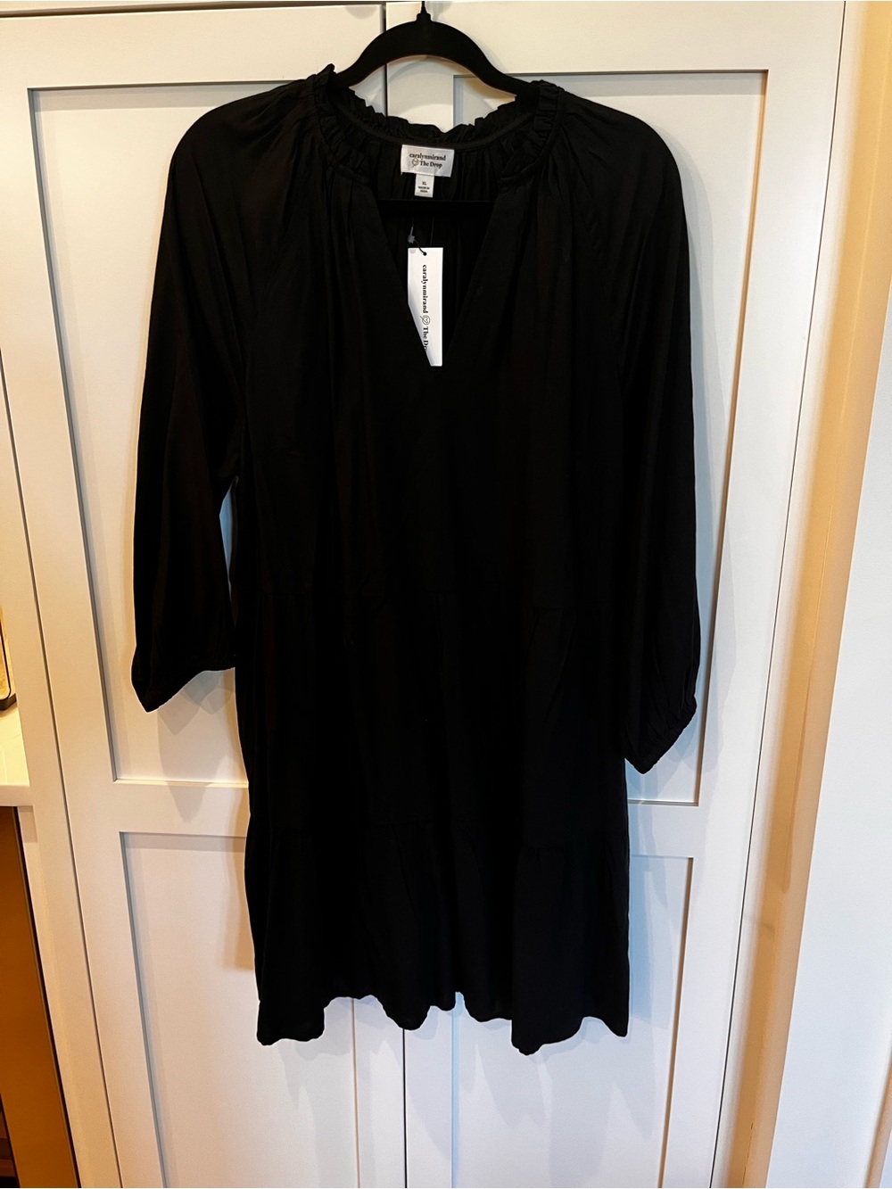 Black Midi Dress with Gathered Neckline